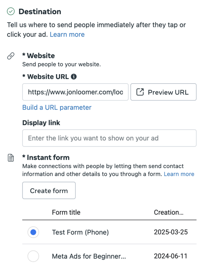 Website and Instant Form Conversion Locations